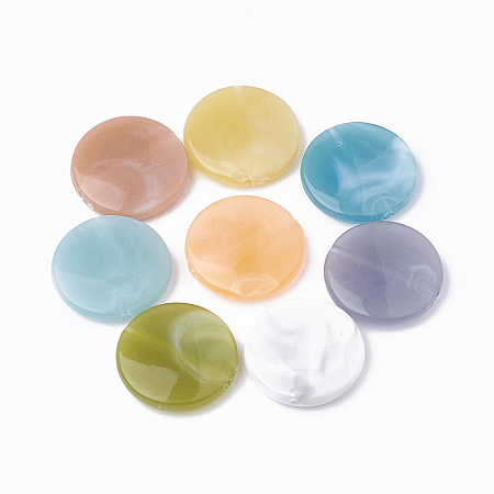 Arricraft Imitation Gemstone Acrylic Beads, Imitation Jelly Style, Flat Round, Mixed Color, 21x5mm, Hole: 1.5mm