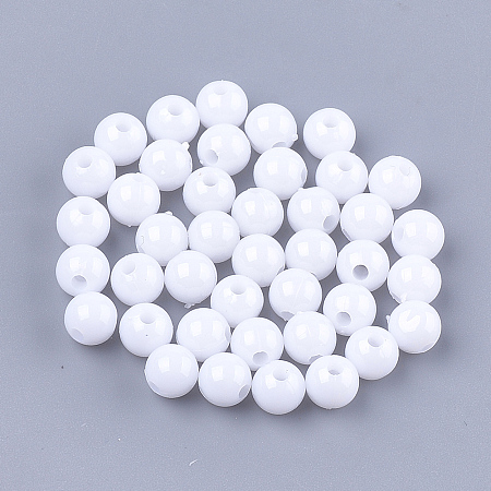 Honeyhandy Opaque Plastic Beads, Round, White, 6x5.5mm, Hole: 1.8mm