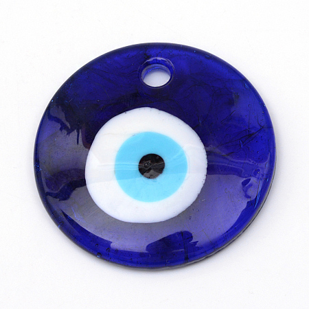Honeyhandy Handmade Evil Eye Lampwork Pendants, Dark Blue, 25~26x4.5mm, Hole: 3mm
