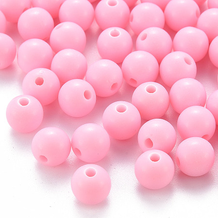 Honeyhandy Opaque Acrylic Beads, Round, Pearl Pink, 8x7mm, Hole: 2mm