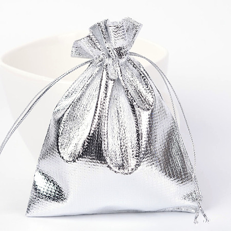 Honeyhandy Rectangle Organza Bags, Drawstring Pouches Bags, Party Wedding Cookies Candy Jewelry Bags, Silver, 12x10cm