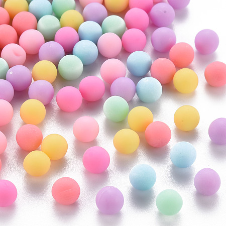 Honeyhandy Opaque Acrylic Beads, Frosted, No Hole, Round, Mixed Color, 6mm