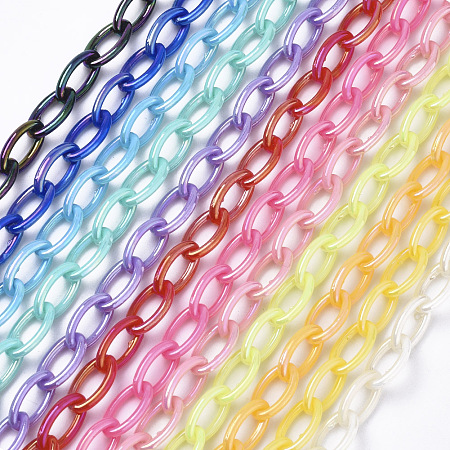 Acrylic Opaque Cable Chains, AB Color, Horse Eye, Mixed Color, 13x8x2mm; 18.5 inches~19.29 inches(47~49cm)/strand