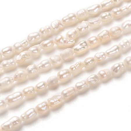 Grade AA Natural Cultured Freshwater Pearl Beads Strands, Rice, White, 5~7x3~4mm, Hole: 0.6mm, about 65pcs/strand, 13.39 inch(34cm)