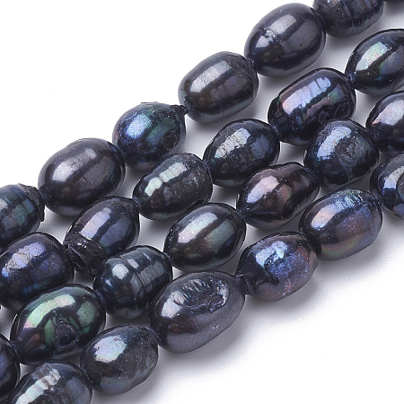 ARRICRAFT Natural Cultured Freshwater Pearl Beads Strands, Oval, Dyed, Black, 10~13x7~9mm, Hole: 0.6mm; about 35pcs/strand, 16.1 inches