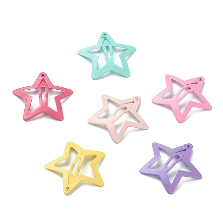 Honeyhandy Cute Spray Painted Iron Snap Hair Clips, Star, for Childern, Mixed Color, 30x31x1.5mm, 6pcs/set