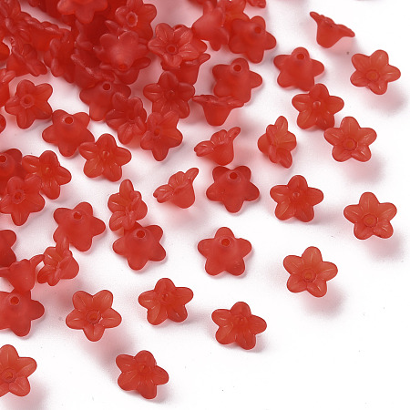 Honeyhandy Transparent Acrylic Beads, Flower, Frosted, Red, 10x5mm, Hole: 1mm, about 420pcs/50g