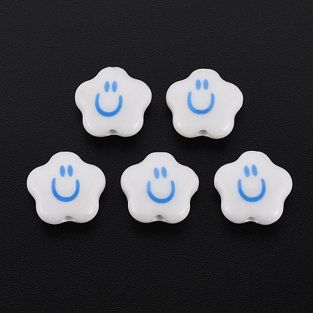 Honeyhandy Handmade Porcelain Beads, Star with Smile, White, 14x15x6.5mm, Hole: 2mm