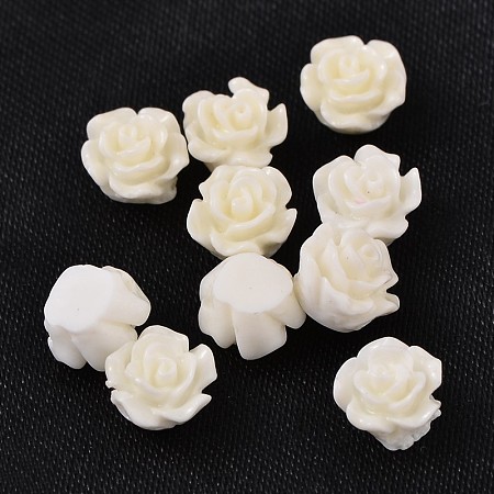 Honeyhandy Resin Beads, Flower, White, 6x4mm, Hole: 1mm