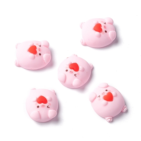 Honeyhandy Resin Cabochons, Pig with Heart, Pink, 19x17x8.5mm