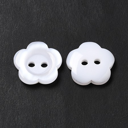 Honeyhandy White Flower Resin Buttons, Dyed, 15x3mm, Hole: 1mm