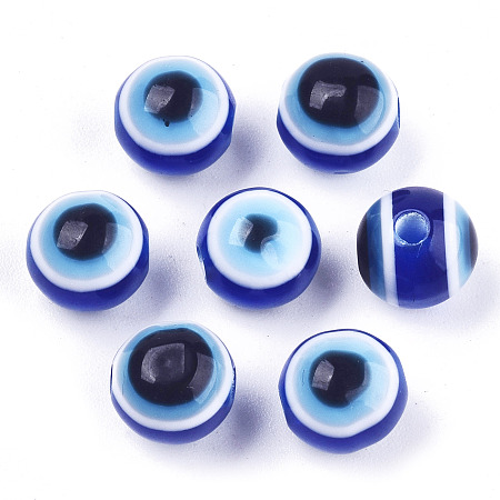 Honeyhandy Evil Eye Resin Beads, Round, Royal Blue, 8x7mm, Hole: 1.5mm