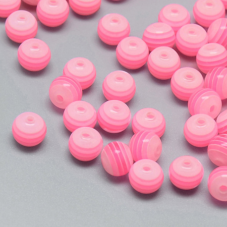 Honeyhandy Transparent Stripe Resin Beads, Round, Hot Pink, 8mm, Hole: 2mm