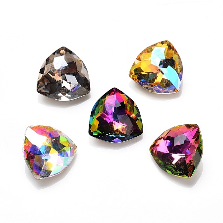 ARRICRAFT K9 Glass Cabochons, Pointed Back & Back Plated, Faceted, Triangle, Mixed Color, 12x12x6.5mm