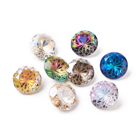 Honeyhandy K9 Glass Rhinestone Pointed Back Cabochons, Back Plated, Faceted, Diamond, Flower Pattern, Mixed Color, 10x6mm