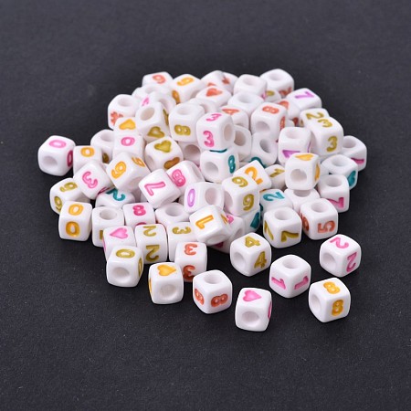 Arricraft Mixed Style Opaque Acrylic European Large Hole Beads, Cube, Mixed Color, 7x7x7mm, Hole: 4mm