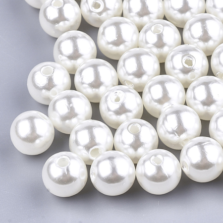 Honeyhandy Imitation Pearl Acrylic Beads, Round, Creamy White, 10.00mm, Hole: 2.00mm