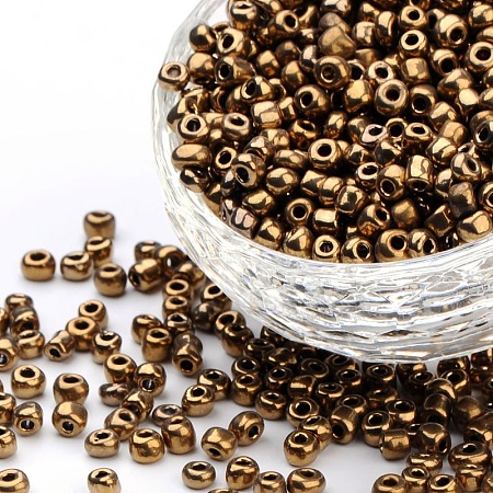 Honeyhandy 6/0 Glass Seed Beads, Metallic Colours, Red Copper, about 4mm in diameter, hole: 1mm, about 500pcs/50g