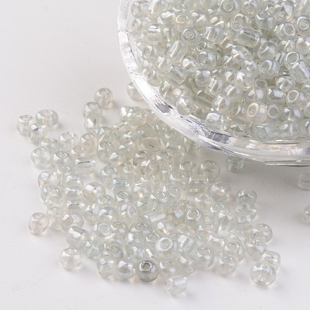 Honeyhandy Round Glass Seed Beads, Trans. Colours Lustered, Clear, Size: about 4mm in diameter, hole: 1.5mm, about 496pcs/50g