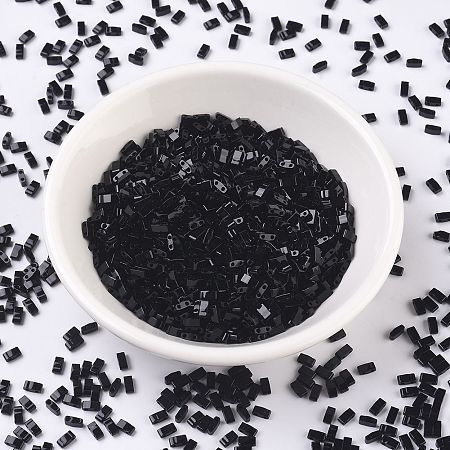 MIYUKI Half TILA Beads, Japanese Seed Beads, 2 Hole, (HTL401) Black, 5x2.3x1.9mm, Hole: 0.8mm; about 250pcs/10g