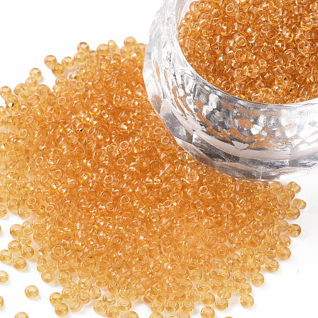 FGB 11/0 Transparent Glass Seed Beads, Round, Gold, 2x1.5mm, Hole: 0.8mm, about 3000pcs/50g