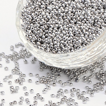 FGB 11/0 Electroplated Glass Seed Beads, Metallic Colours, Light Grey, 2x1.5mm, Hole: 0.3mm, about 3000pcs/50g