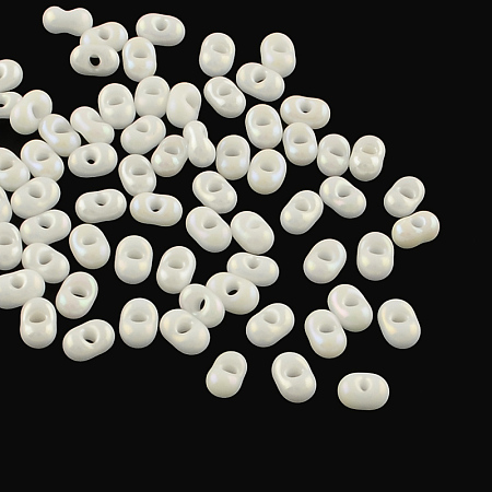MGB Matsuno Glass Beads, Peanut Japanese Seed Beads, Farfalle Butterfly Beads, AB Color Glass Seed Beads, White, 4x2x2mm, Hole: 0.5mm, about 600cs/20g