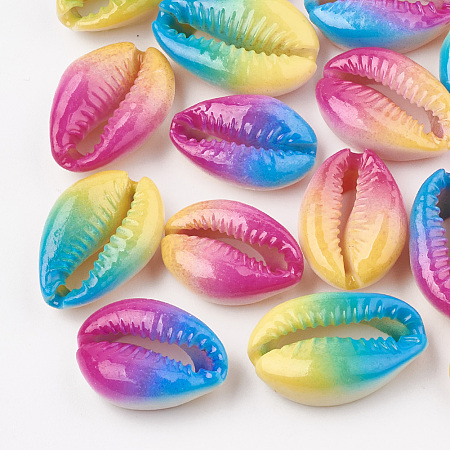 Arricraft Spray Painted Natural Cowrie Shell Beads, Two Tone, No Hole/Undrilled, Mixed Color, 20~26x13~18x5~7mm