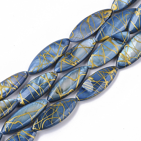 ARRICRAFT Drawbench Freshwater Shell Beads Strands, Dyed, Horse Eye, Royal Blue, 29.5~30.5x9.5~11x3.5~5.5mm, Hole: 1mm, about 13pcs/Strand, 14.57 inches~14.96 inches