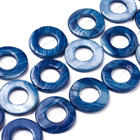 Honeyhandy Natural FreshWater Shell Bead Frames, Dyed, Donut, Prussian Blue, 24~24.5x4mm, Hole: 1mm, about 15pcs/strand