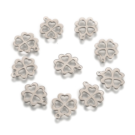 Honeyhandy 304 Stainless Steel Clover Charms Pendants, Stainless Steel Color, 15x13x1mm, Hole: 1mm