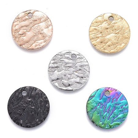 ARRICRAFT 304 Stainless Steel Charms, Textured, Laser Cut, Flat Round, Mixed Color, 12x1mm, Hole: 1mm