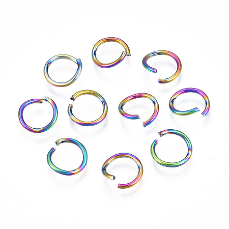 Honeyhandy Ion Plating(IP) Rainbow Color 304 Stainless Steel Open Jump Rings, Round Ring, 10x1mm, 18 Gauge, Inner Diameter: 7mm