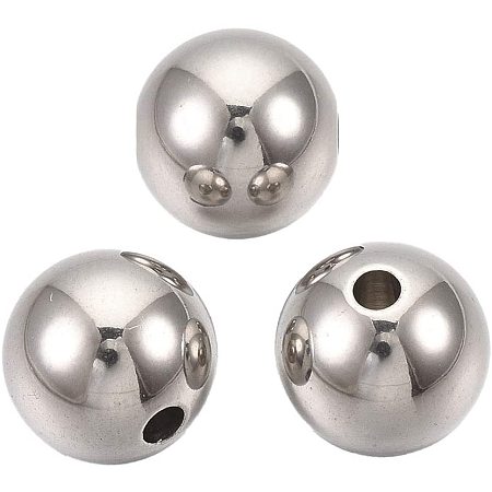 UNICRAFTALE 20pcs 2mm Hole Round Smooth Beads Stainless Steel Loose Beads Silver Tone Ball Charms for DIY Bracelet Jewelry Making 10x9.5mm