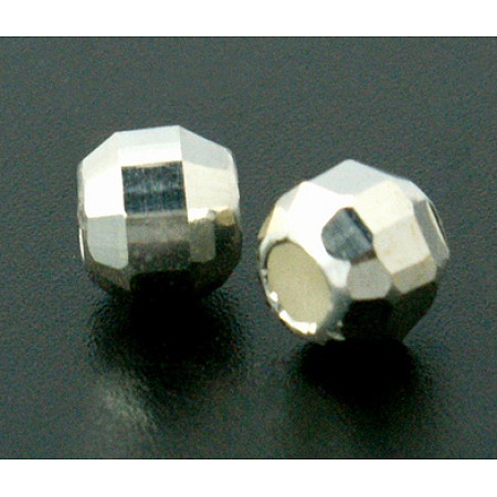Honeyhandy 925 Sterling Silver Beads, Faceted, Round, Silver, 2mm, Hole: 1mm