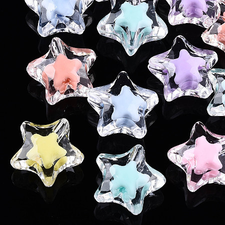 Arricraft Transparent Acrylic Beads, Bead in Bead, Star, Mixed Color, 15x15.5x8.5mm, Hole: 1.8mm