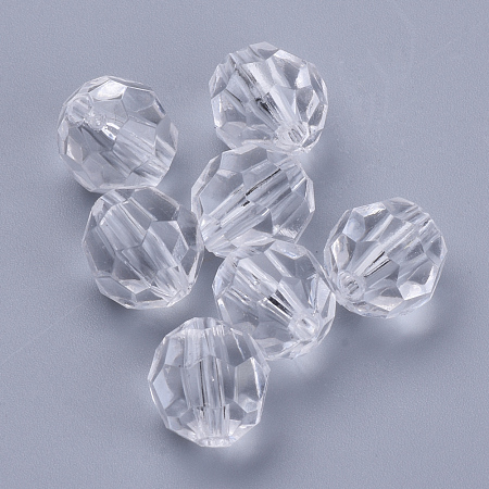 Honeyhandy Transparent Acrylic Beads, Faceted, Round, Clear, 6x5.5mm, Hole: 1.3mm