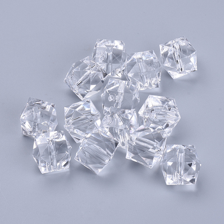 Honeyhandy Transparent Acrylic Beads, Faceted, Cube, Clear, 8x8x7.5mm, Hole: 1.4mm