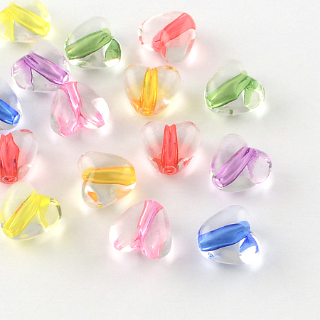 Arricraft Heart Transparent Acrylic Beads, Mixed Color, 9.5x10.5x7mm, Hole: 2mm