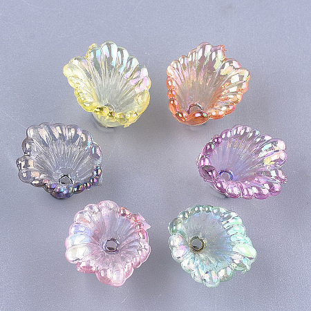 Honeyhandy Transparent Acrylic Bead Caps, AB Color, Flower, Mixed Color, 10x12x12mm, Hole: 1.2mm