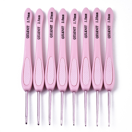 ARRICRAFT Aluminum Diverse Size Crochet Hooks Set, with ABS Plastic Handle, for Braiding Crochet Sewing Tools, Pearl Pink, 138x12.5x8mm, Pin: 1mm/1.25mm/1.5mm/1.75mm/2mm/2.25mm/2.5mm/2.75mm, 8pcs/set