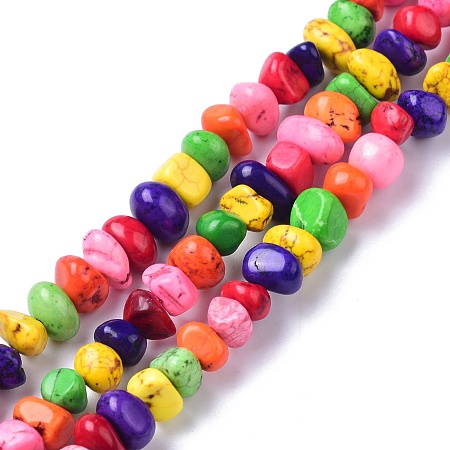 Natural Magnesite Beads Strands, Dyed, Chip, Colorful, 6~10x6~10x3~4mm, Hole: 0.5~0.7mm, 15.55''~16.54''(39.5~42cm)