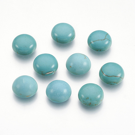 Honeyhandy Synthetic Turquoise Flat Back Dome Cabochons, Craft Findings, Dyed, Half Round, Dark Cyan, 10x4mm