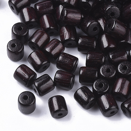 Honeyhandy Natural Sandalwood Beads, Waxed Wooden Beads, Dyed, Column, Coconut Brown, 7x6mm, Hole: 1.5mm