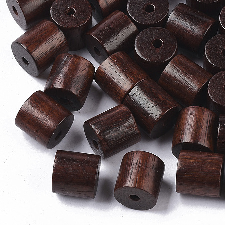 Honeyhandy Natural Wood Beads, Waxed Wooden Beads, Dyed, Column, Saddle Brown, 12x12mm, Hole: 2.5mm