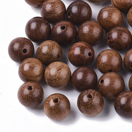 Honeyhandy Natural Wood Beads, Waxed Wooden Beads, Undyed, Round, Sienna, 10mm, Hole: 1.5mm