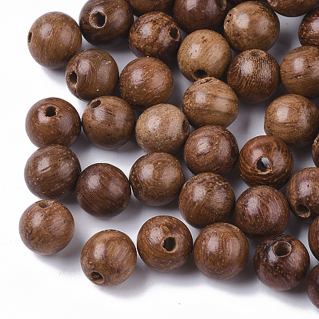 Honeyhandy Natural Wood Beads, Waxed Wooden Beads, Undyed, Round, Sienna, 6mm, Hole: 1.4mm