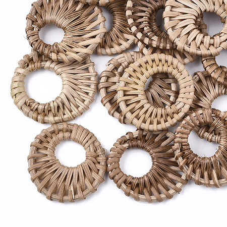 Honeyhandy Handmade Reed Cane/Rattan Woven Linking Rings, For Making Straw Earrings and Necklaces,  Ring, BurlyWood, 35~50x35~50x4~6mm, Inner Diameter: 17~23mm