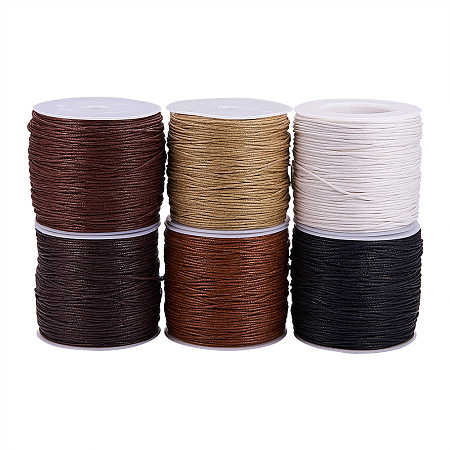 PandaHall Elite Mixed 6 Colors Gray Theme Diameter 1mm Waxed Cotton Cord Beading String for Jewelry Making, about 80yards(74m)/roll