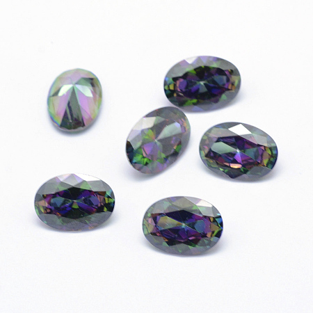 Arricraft Cubic Zirconia Pointed Back Cabochons, Grade A, Faceted, Oval, Colorful, 7x5mm